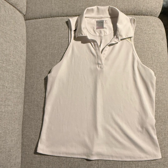Lucky in Love - Women’s- White Fitted Sleeveless Polo Tank- size M - Picture 1 of 4